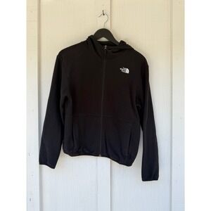 The North Face Womens Black Circular Design Fleece Full Zip Hoodie Jacket Small